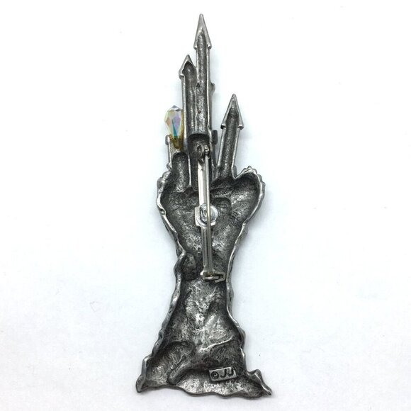 Silver Castle Brooch Halloween Fantasy Witch Jewelry Silver Tone Clear Crystal - Picture 5 of 9